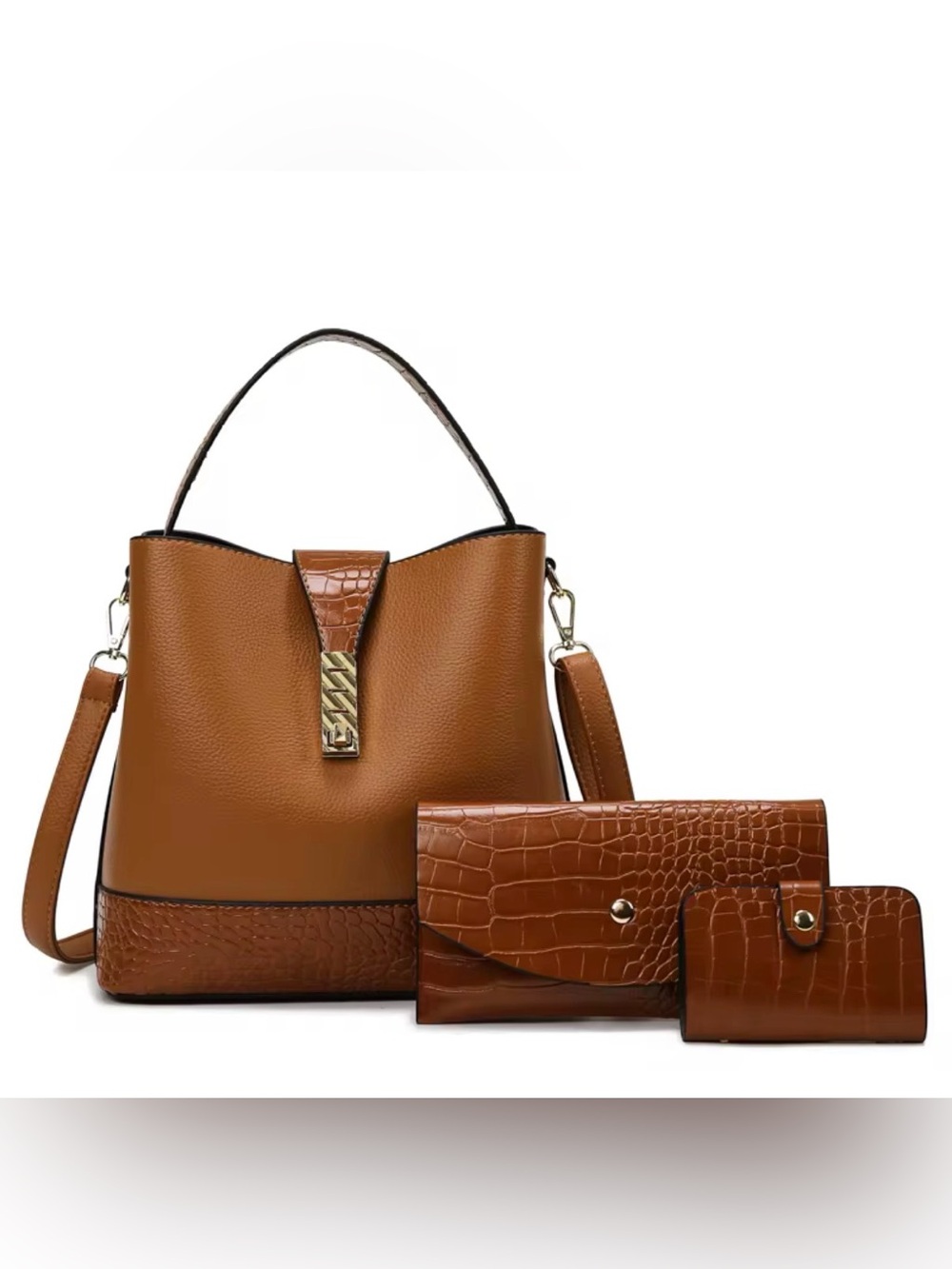 Classic Tan Faux Leather Tote with Matching Wallet Set